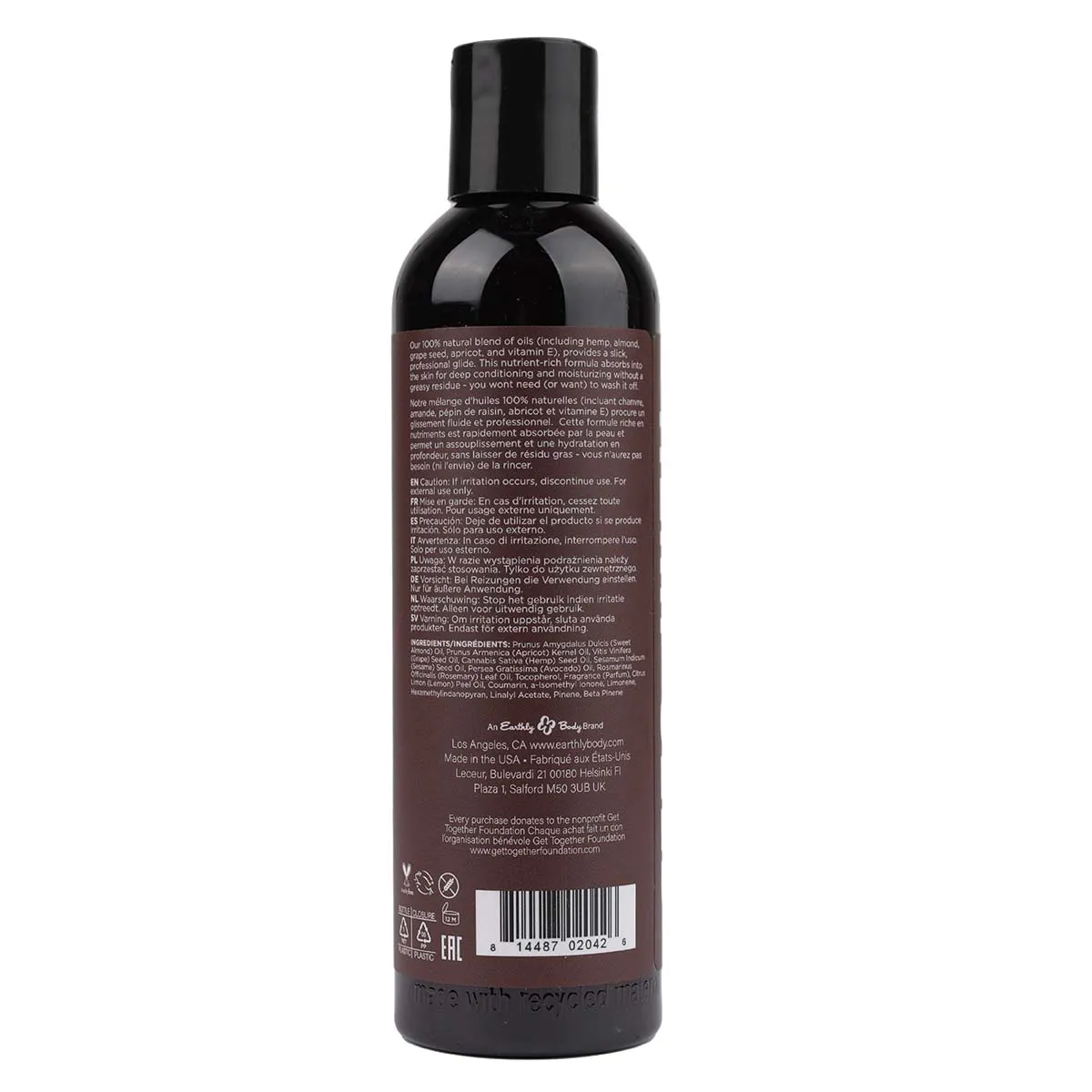 Earthly Body Hemp Seed Massage Oil - Skinny Dip, 8oz/236ml